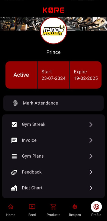 mobile interface screen - profile page